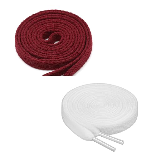 GRAH SANGRAH® (2 Pair (1 Pair Per Single Color) Flat Unisex Shoelaces for Sport, Running Casual Shoes. (150 CM, Maroon-White)
