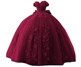 TRHTX Lace Puffy Burgundy Quinceanera Dresses Ball Gown Off Shoulder Prom Dresses with Train Princess Sweetheart 15 16 Gowns 0