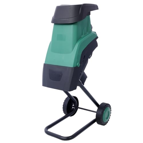 15Amp Electric Wood Chipper/Shredder with Wheels Electric Garden Shredder Portable Chipping Width Collection Bag, Double Sided Blade System, Auto Shut-Off Green
