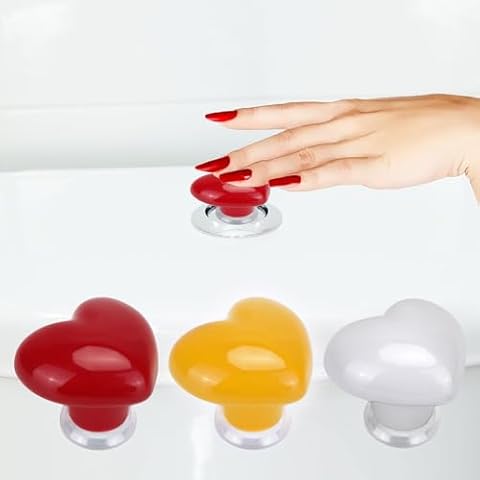 3Pcs Simple Love Heart Shaped Colorful Ceramic Toilet Tank Button Aid,Love Heart Shaped Toilet Tank Button,Toilet Push Button Flush Replacement,Portable Accessory Handle Toilet Press Tool for Home Cover