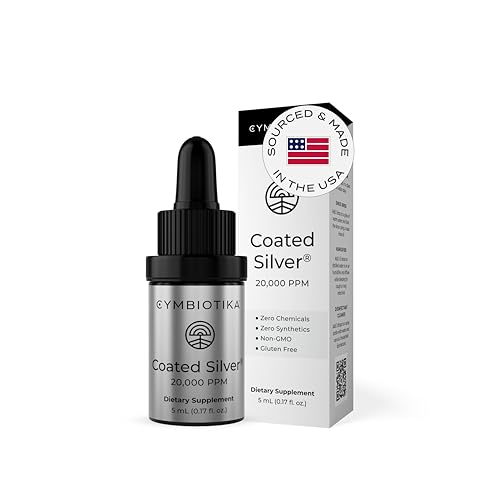 CYMBIOTIKA Colloidal Silver Liquid Supplement with Coated Silver, 20,000 PPM Mineral Concentrate, Immune Support Supplement for Adults, Easy to Use, 5 ml