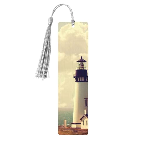 Old Lighthouse プリント タッセル付き木製ブックマーク 5個 読書ページマーカー ブックマーク 男性女性へのギフト。