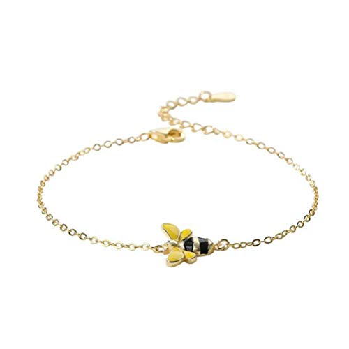 WOZUIMEI S925 Pulsera de Plata Esterlina Hembra Creativa Mini Pulsera de Abeja Pulsera de Animales Salvajes JoyeríaPlateado amarillo, Plata 925 Cover