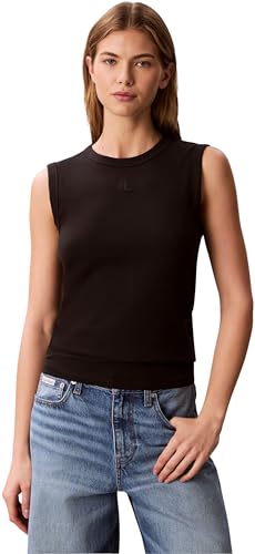 Calvin Klein Women's Sl 1X1 Refined Cotton Rib Tank LV047B265G Tank Top, Black, S