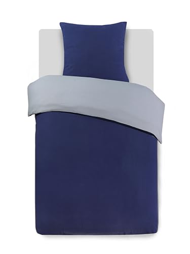 Vision Wende-Bettwäsche, Flanell, Blau/Grau, Bettbezug 140 x 200 cm, mit 1...
