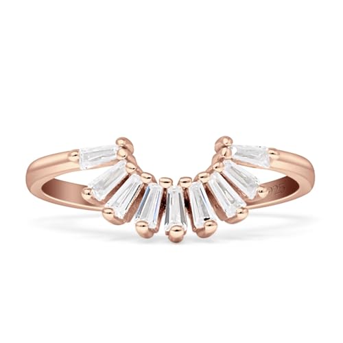 OMRANII 7.5mm Baguette Crown Contoured Down Stacking Half Cubic Zirconia Wedding Curved Band 925 Sterling Silver
