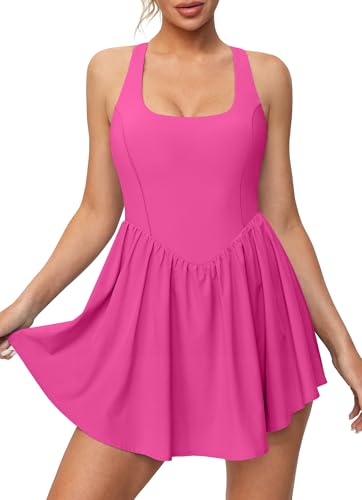 Image of Tennis Dress with Built-in Shorts and Bra, Athletic Workout Dress for Women | Golf Dress, Active, Summer, Going out, Theme Park Outfits, Adjustable Straps, Deep Inner Pockets, 4-Way Stretch, Comfortable