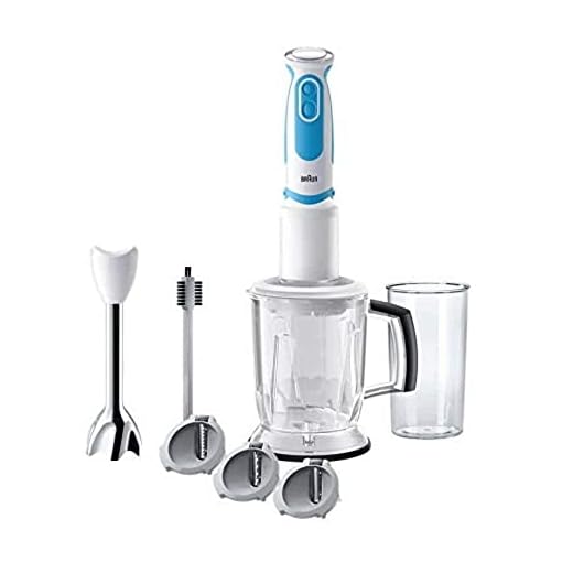 Braun Minipimer 5 MQ5060WH Twist fit - Batidora de mano, 750 w, 21 velocidades, accesorio spiralizer, vaso medidor 0,6 l, blanco y azul