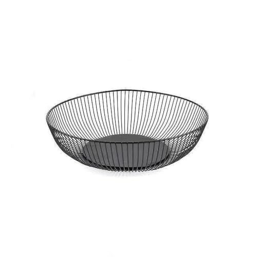 Lin Home Xz-23171 Frutero Decorativo De Metal, Diseño Ondulado, Cuenco Para Frutas Y Verduras Negro, 28x7.5cm