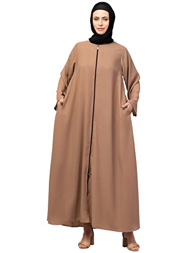 Image of Mallika Women Modest Wear Nida Matt Front Open Zipper Abaya Burkha for Everyday use (Skin, XL)