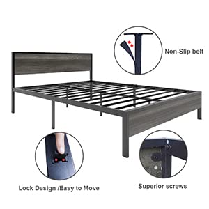 Weehom Wood Platform Bed Frame 14 Inch High Full Size Metal Bed Frame With Headboard Comfort 600 No Box Spring Needed / Easy Assembly/ Black Oak #TOP7