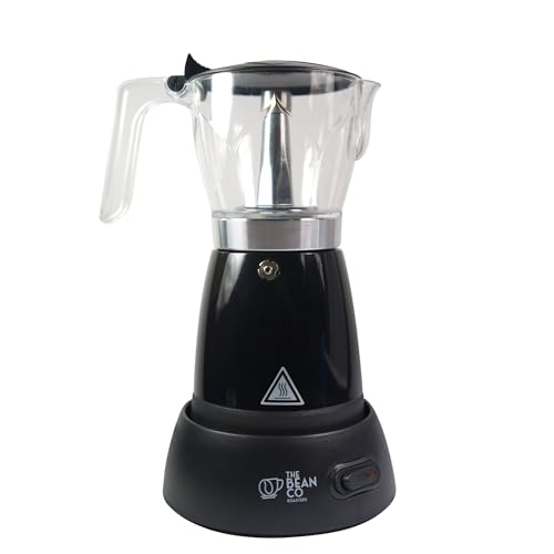 Image of THE BEAN CO Roasters Electric Moka Pot Coffee Maker-300ml (5-6 Cups)-Italian Style Percolator & Espresso Machine-Food-Grade Aluminium-Automatic Shut-Off-Compact Coffee Maker for Home & Office (Black)