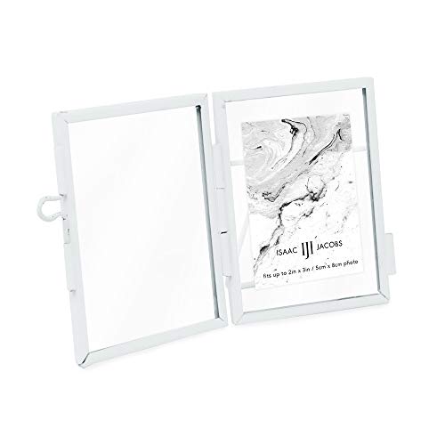 Isaac Jacobs 2X3 (10-Pack), White Modern Style Brass And Glass, Pressed Glass, Metal Floating Desk Photo Frame (Vertical), With Locket Closure For Pictures, Art, Mementos & Keepsakes (2X3, White) #TOP2