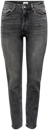 ONLY Damen Jeans ONLEMILY CRO614 - Straight Fit - Grau - Dark Grey Denim W25-W33