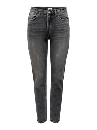 ONLY Jean Cheville Stretch pour Femme ONLEMILY Taille Haute, Design Classique, Pantalon Droit en Denim, Couleurs:Gris, Taille:28W / 32L