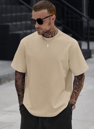 Image of Herberton Mens Oversized T-Shirts Heavyweight Cotton Stretch Fashion Thick Tee Tops (S-3XL)