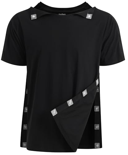 Post Shoulder Surgery Recovery Shirt with Magnetic Buttons for Women Crew Neck Tear Away Shirts for Shoulder Surgery for Men