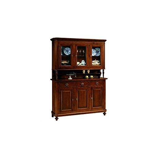  Cristalliera Legno Arte Povera 3 Ante/vetro Su Credenza 158x47xh.208 Cm