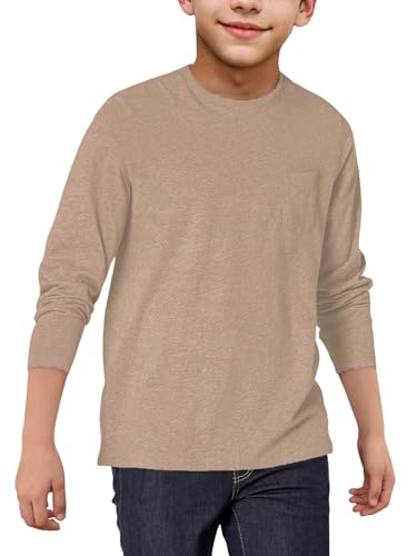 Image of Boys Long Sleeve Shirt Crewneck Solid Color Casual Top with Chest Pocket for Kids 5-14 Years