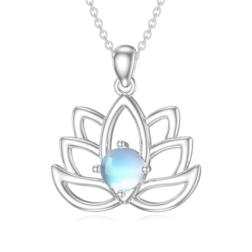 Lotus Necklace for Women 925 Sterling Silver Moonstone Lotus Flower Pendant Ladies Jewelry Gifts