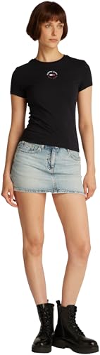Tommy Jeans Damen T-Shirt Kurzarm Essential Logo Tee Slim Fit, Schwarz (Black), XXS – Ansicht 5