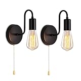DTIEDY Hardwired Wall Sconce with Switch Set of Two, Small Wall Light Fixtures with Pull Chain, Black Metal Indoor Wall Lights E26 Edison Vintage for Kitchen Hallway