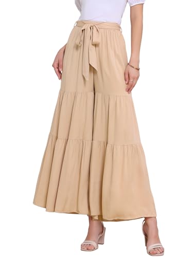 Image of Allegra K Women's 2026 Summer Wide Leg Palazzo Pants High Waisted Flowy Trendy Casual Lounge Boho Beach Ruffles Trousers