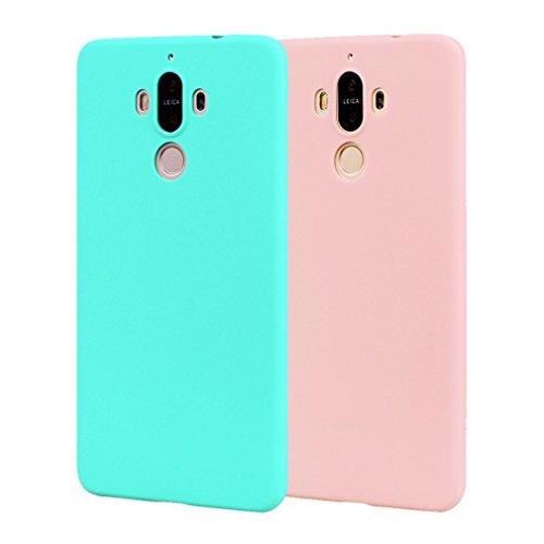 Funda HuaWei Mate 9, 2Unidades Carcasa HuaWei Mate 9 Silicona Gel, OUJD Mate Case Ultra Delgado TPU Goma Flexible Cover para HuaWei Mate 9 - Cielo azul + rosa