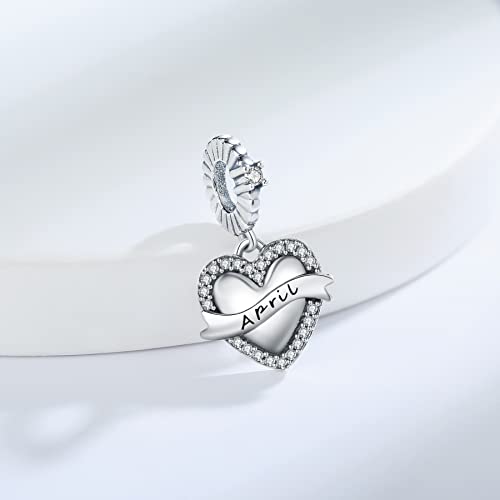 Birthstone Charms 925 Sterling Silver Love Heart pendant Beads Fit Pandora Charms Bracelet and Necklace, Fit Women Wife Mom Christmas Birthday Gift3
