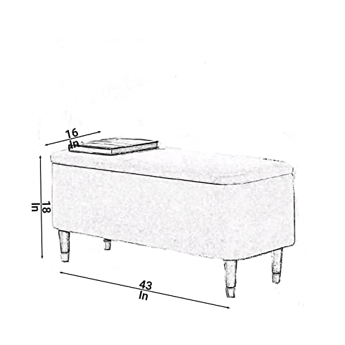 Image of Clarence Dark Teal Velvet Ottoman Storage Bench pouffe Puffy Couch Settee 2 Seater Sofa for livingroom Bedroom Office (Grey)