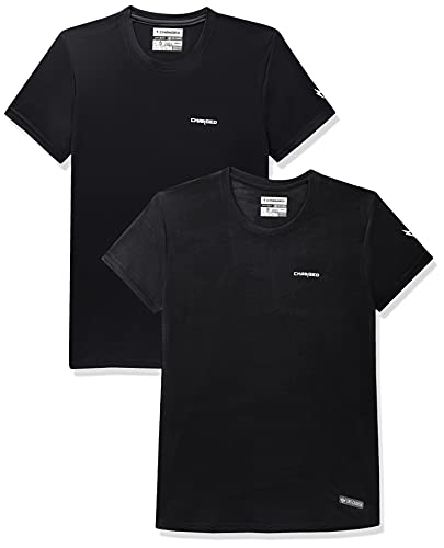 Image of Charged Active-001 Camo Jacquard Round Neck Sports T-Shirt Black Size Small And Charged Pulse-006 Checker Knitt Round Neck Sports T-Shirt Black Size Small
