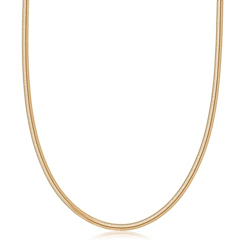 Barzel 18K Gold Plated Flat Herringbone Snake Chain Necklace for Women, Sizes 16-24 Inches, Made In Brazil (18 Inches, 3MM)
