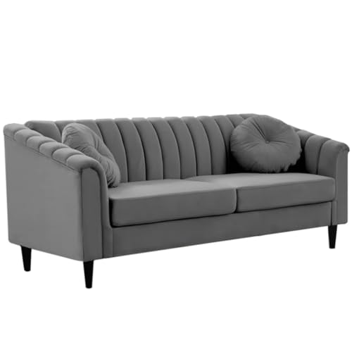 Image of FURNY Dorano 3 Seater Premium Sofa Set (Grey Color) with Velvet Fabric