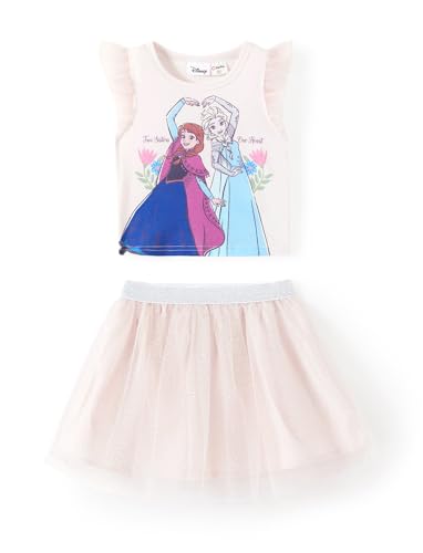 Disney Frozen - Conjunto de falda de 2 piezas para niña, camiseta con volantes y faldas tutú, vestido casual de verano para niñas, Albaricoque congelado, 5 años