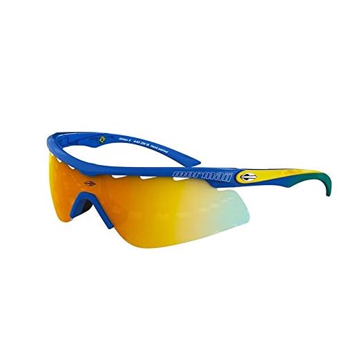 Óculos de Sol Mormaii ATHLON 2 440 A67 91 Azul Lente Espelhada Laranja Amarelo Azul Tam 134