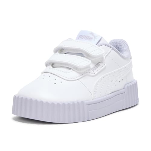 PUMA Tenis unisex Carina con para niños, Blanco-lila Crush Ah25, 12.5 Little Kid