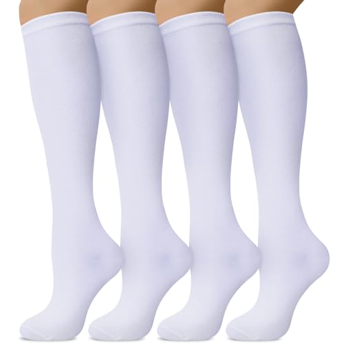 Senker Fashion Knee High Socks for Women, Cotton White Long Tube Sock Black Stockings Striped for Boot Outdoor Sport