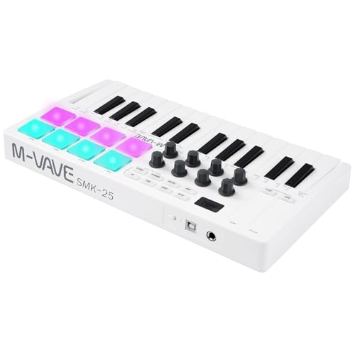 M VAVE Controlador Midi, Musik Arrangement Keyboard Mini 25 Teclas MIDI Electrónico Controller Pad Batería Incorporada SMK 25 Blanco