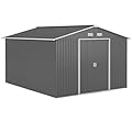 Outsunny 11' x 9' Outdoor Storage Shed, Garden Tool Metal Shed with Foundation Kit, Double Lockable Door, Air Vents and Sloping Roof, for Backyard, Patio, Lawn, Gray