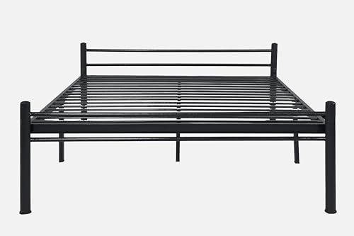 Image of Nivo Metal Queen Size Bed Without Storage | Wrought Iron Double Bed with Headboard & Footboard | Sturdy Powder Coated Platform Bed Queen Size Cot for BedroomLivingRoom Black (75x60)