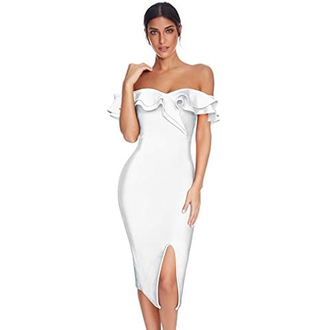 Meilun Vestido de Fiesta sin Tirantes con Hombros Descubiertos - Blanco - Large Cover