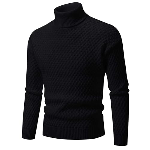 Men Casual Solid Color Fall Winter Warm Sweater Retro Geometry Texture Sweaters Long Sleeve High Neck Sweaters