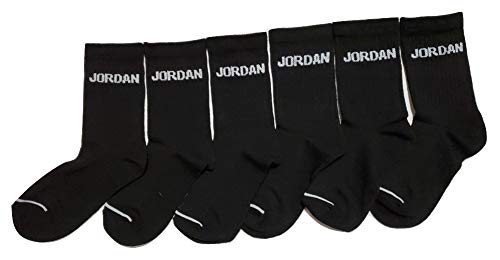 Jordan Nike 6 Pair Pack Kids Crew Socks Size 5-7 (kids' shoe size 10c-3y) - Black/White