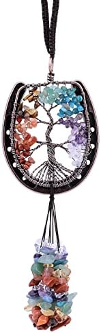 Nupuyai 7 Chakra Horseshoe Tree of Life Hanging Ornament, Reiki Healing Stones Feng Shui Crystals Home Window Wall Art Good Luck Wedding Decor