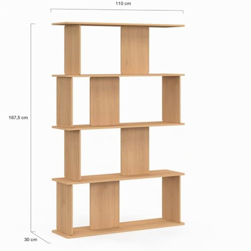 Etagère 4 niveaux japandi CAPUCINE asymétrique façon hêtre design arrondi - vue 3