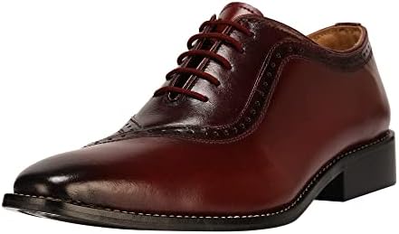 LIBERTYZENO Men's Handmade Leather Oxford Lace Up Burnished Toe Dress Shoes Burgundy