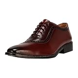 LIBERTYZENO Men's Handmade Leather Oxford Lace Up Burnished Toe Dress Shoes Burgundy