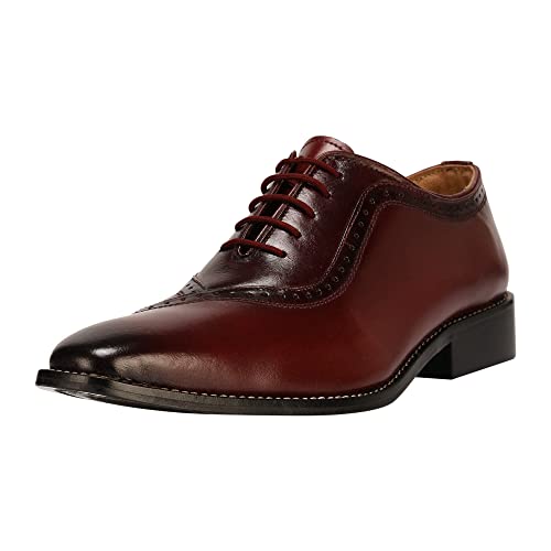 Libertyzeno Men's Handmade Leather Oxford Lace Up Burnished Toe Dress Shoes Burgundy #TOP19