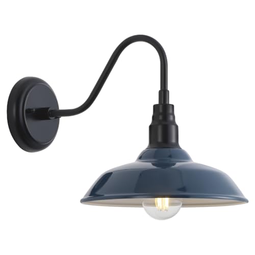 Image of 10 Inch Dome Gooseneck Lights Outdoor, Indigo Blue Exterior Barn Light for House, Outdoor Farmhouse Lights Fixture, Outside Wall Sconce Lighting for Porch, Garage, Front Door