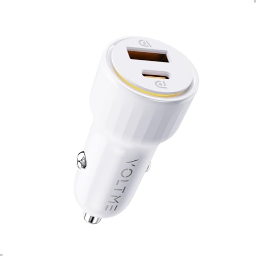VOLTME USB C Accendisigari 48W 2 in 1 Bianco, Caricabatterie Auto Accendisigari Auto 48W, Caricatore Rapido USB C PD/QC Presa Accendisigari Compatibile con telefono, tablet, Pixel, Samsung S22/S23